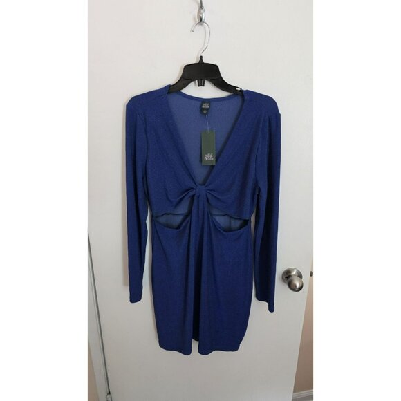 Wild Fable Mini Dress Metallic Bodycon Long Sleeve Cutout Stretch Blue XL NWTD - Picture 1 of 10